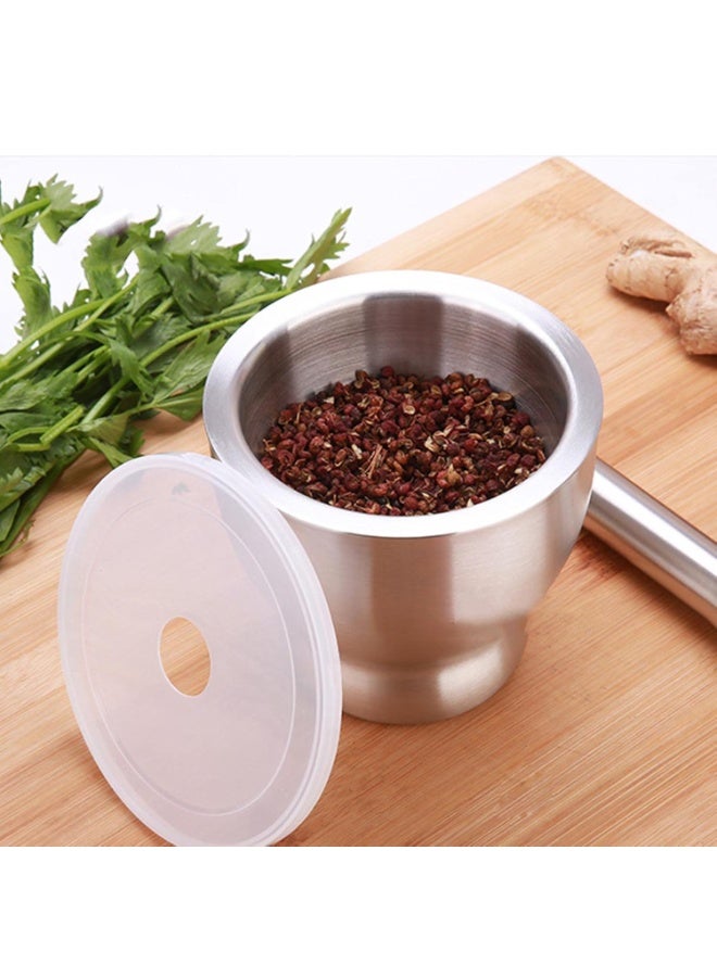 هاون ثقيل من الفولاذ المقاوم للصدأ مع غطاء وقاعدة ثابتة، تصميم مصبوب صلب، مثالي لطحن الأعشاب والتوابل والاستخدام اليومي في المطبخ - Image 4